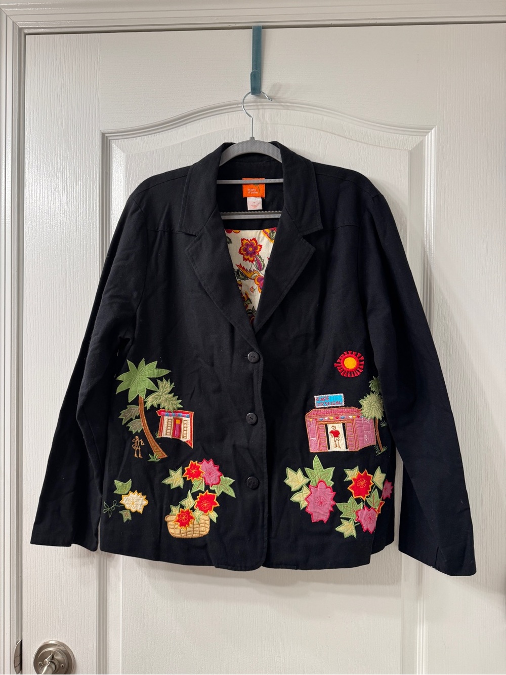 Hearts of Palm Black Embroidered Village Motif Blazer